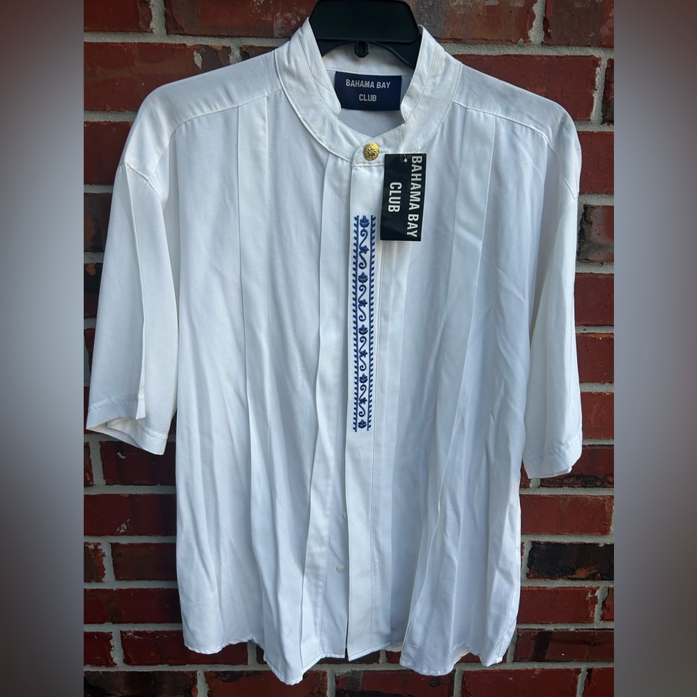 NWT Bahama Bay Club Short Sleeve Button Down (Hidden) XL Rayon Blend White Shirt